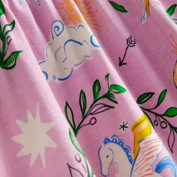 Mini Boden Girls Adorable Puff Sleeve Dress Winsome Pink Greek Toile Sz 5-6Y - Picture 2 of 12